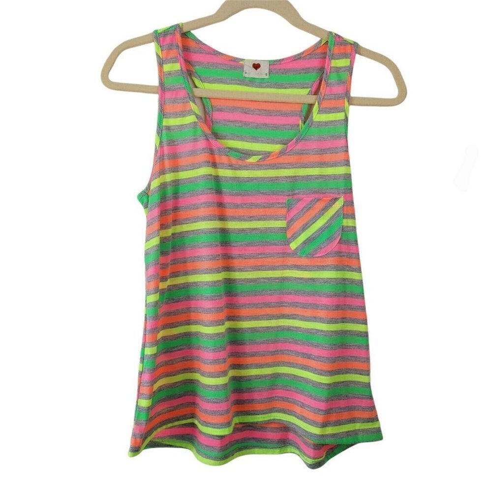 One Clothing Womens Neon Striped Tank Top Racerback Pocket Small Casual Wear